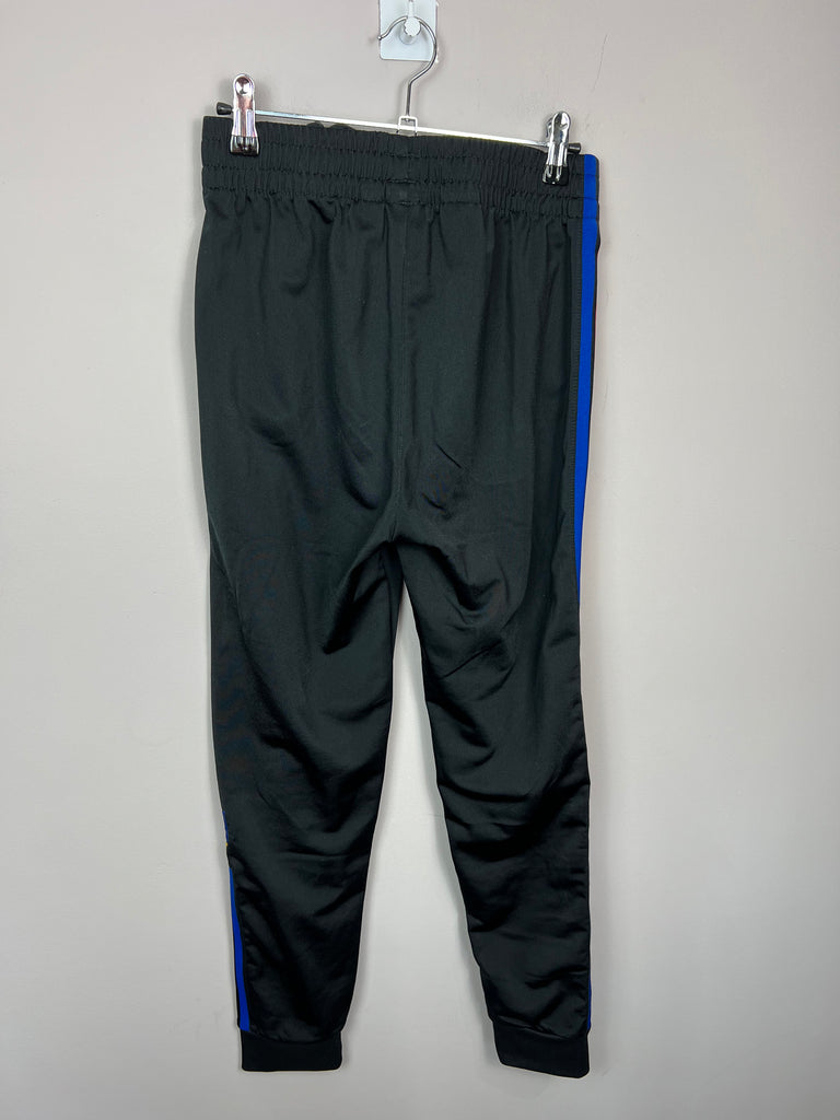 Adidas black poly joggers with red/pink/blue 3 stripes 12-13y back