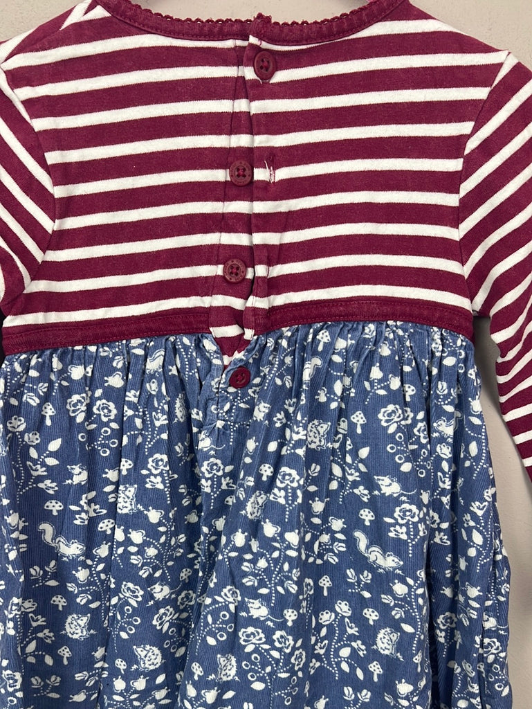Secondhand Jojo Maman Bebe burgundy stripe & blue cord dress 18-24m