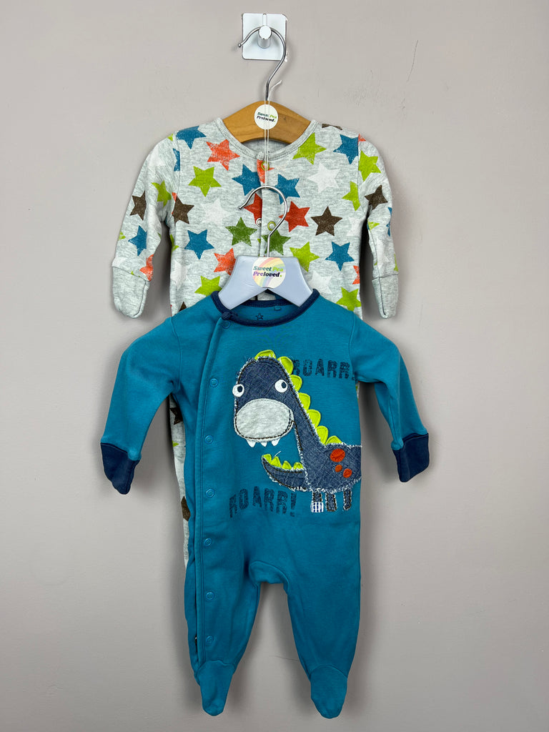 1m Next teal dinosaur sleepsuits - Sweet Pea Preloved Clothes