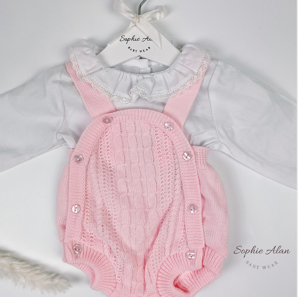 Pink Cable Knit Dungaree Set 0-3m, 3-6m, 6-9m - Sweet Pea Preloved Clothes