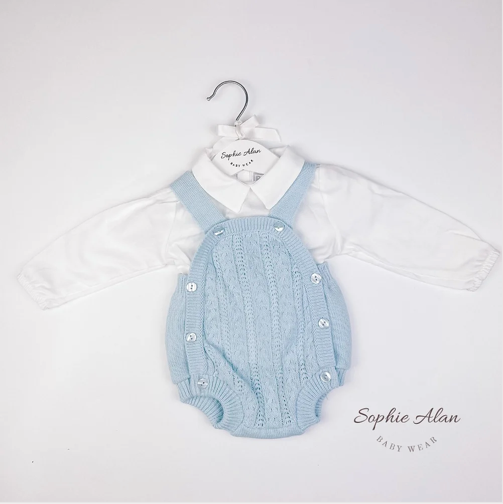 Blue Cable Knit Dungaree Set 