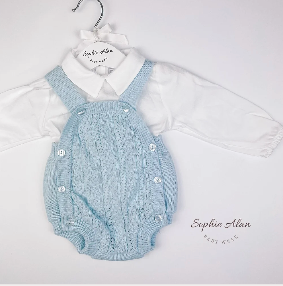 Blue Cable Knit Dungaree Set 0-3m, 3-6m, 6-9m - Sweet Pea Preloved Clothes