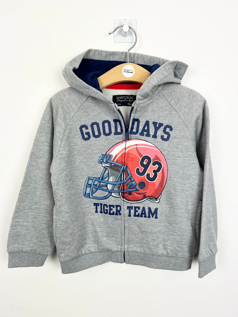 36m Mayoral grey Tiger Team hoodie - Sweet Pea Preloved Clothes