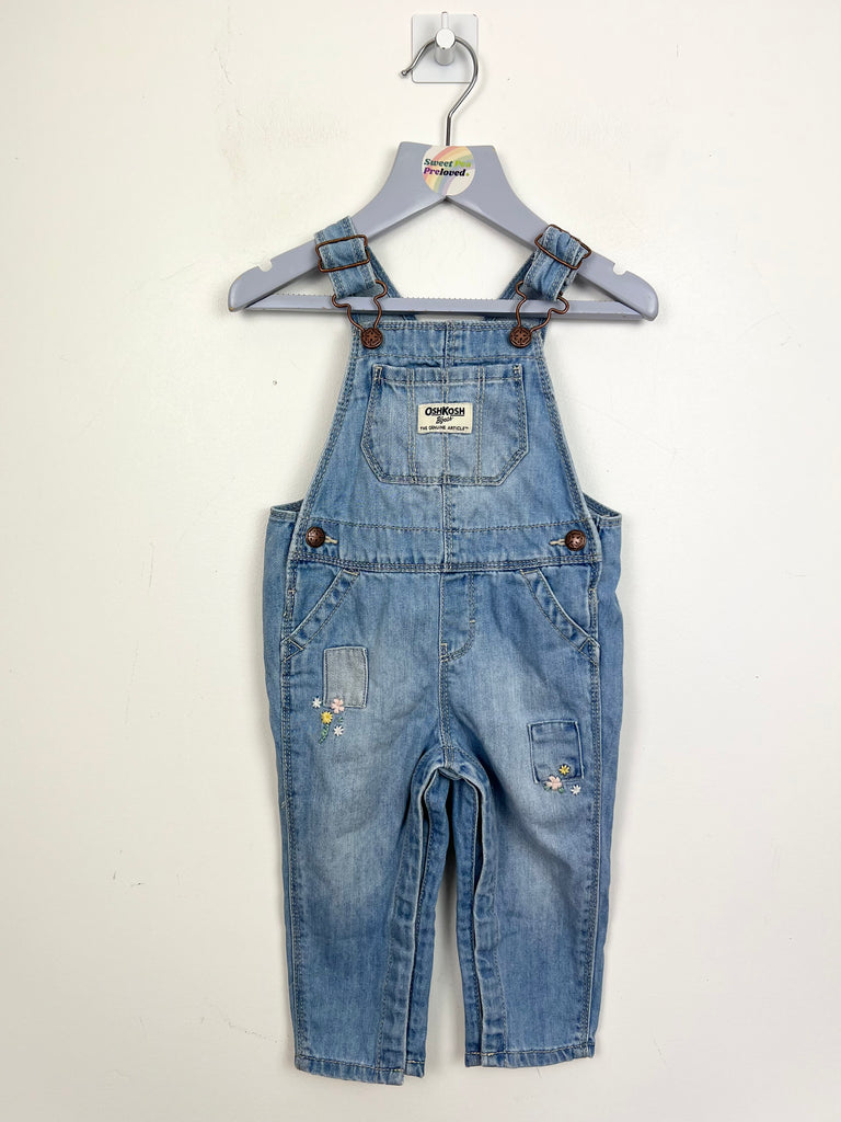 9m Oshkosh flower embroidered dungarees - Sweet Pea Preloved Clothes