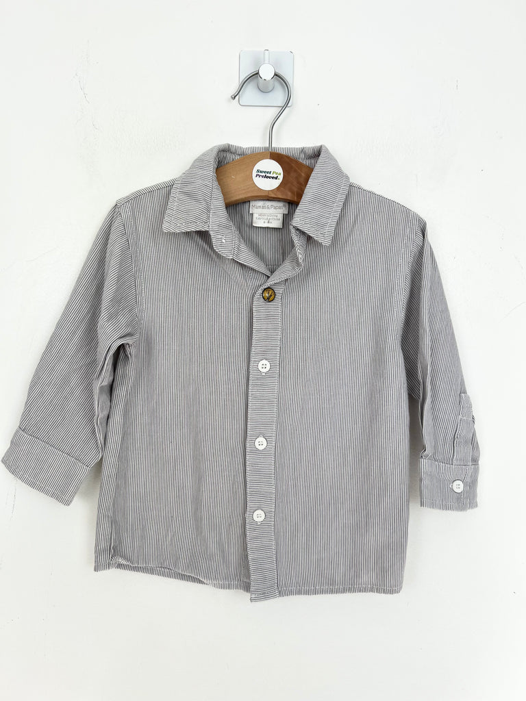 6-9m Mamas & Papas grey stripe shirt - Sweet Pea Preloved Clothes