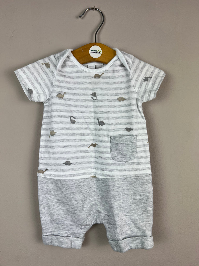 0-3m Little White Company grey dinosaur romper - Sweet Pea Preloved Clothes