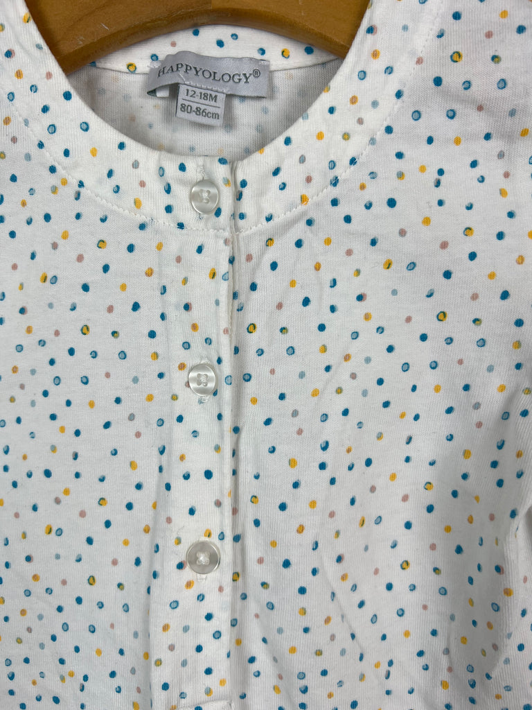 12-18m Happyology white spotty jersey bubble romper - Sweet Pea Preloved Clothes