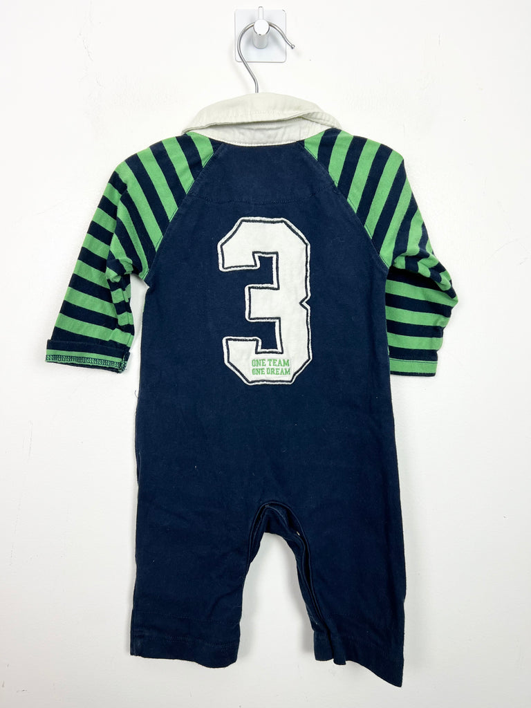0-3m Mamas & Papas Green navy rugby romper - Sweet Pea Preloved Clothes