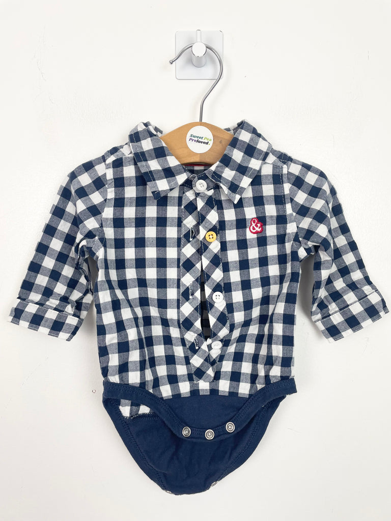 Newborn Mamas & Papas Navy Check Shirt Bodysuit - Sweet Pea Preloved Clothes