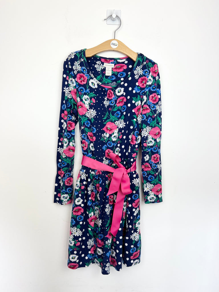 9-10y Monsoon navy floral jersey dress with waist tie - Sweet Pea Preloved Clothes