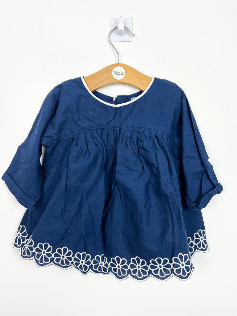 18-24m Gap Navy Cotton Top with white embroidered hem - Sweet Pea Preloved Clothes