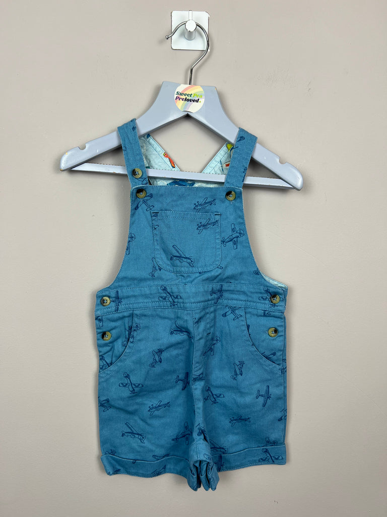 6-12m Cath Kidston blue aeroplane short dungarees - Sweet Pea Preloved Clothes