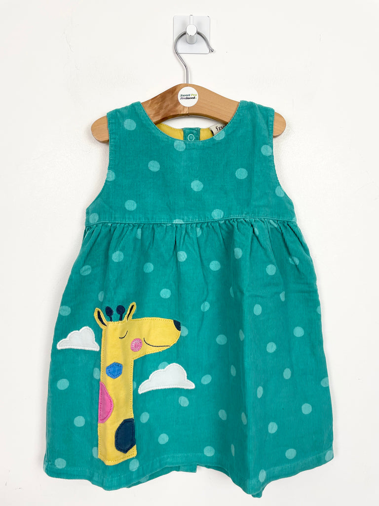 Second Hand Baby Frugi teal cord giraffe dress
