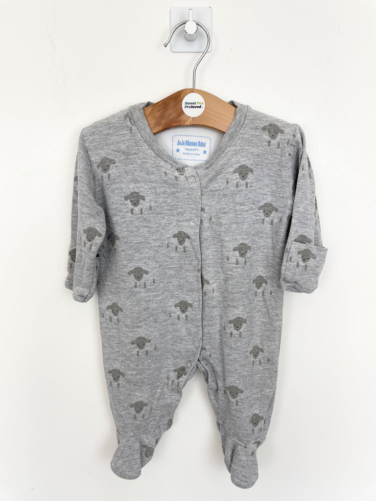 Secondhand baby Newborn Jojo Maman Bebe grey sheep sleepsuit - Sweet Pea Preloved Clothes