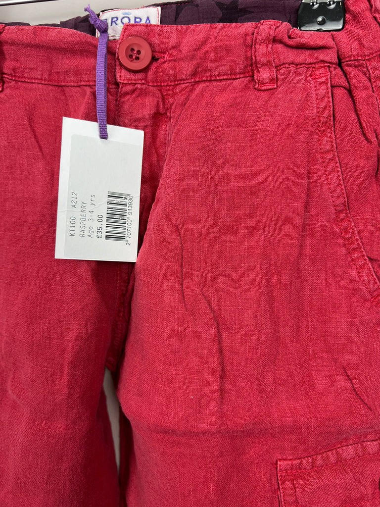 3-4y Brora raspberry linen shorts bnwt - Sweet Pea Preloved Clothes