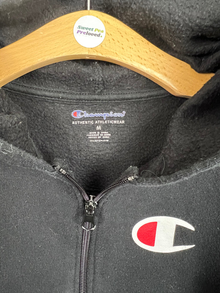 7-8y Champion logo sleeve black hoodie - Sweet Pea Preloved Clothes