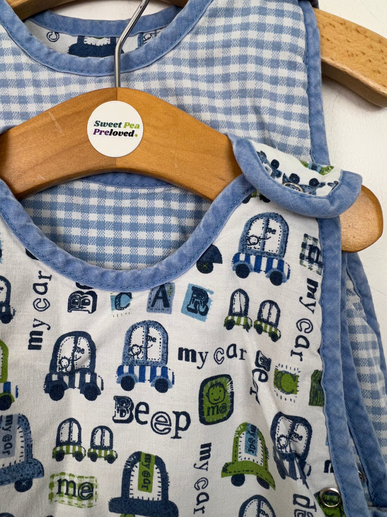Pre loved baby Dunelm 2 sleeping bags blue gingham/cars 2.5tog - Sweet Pea Preloved Clothes