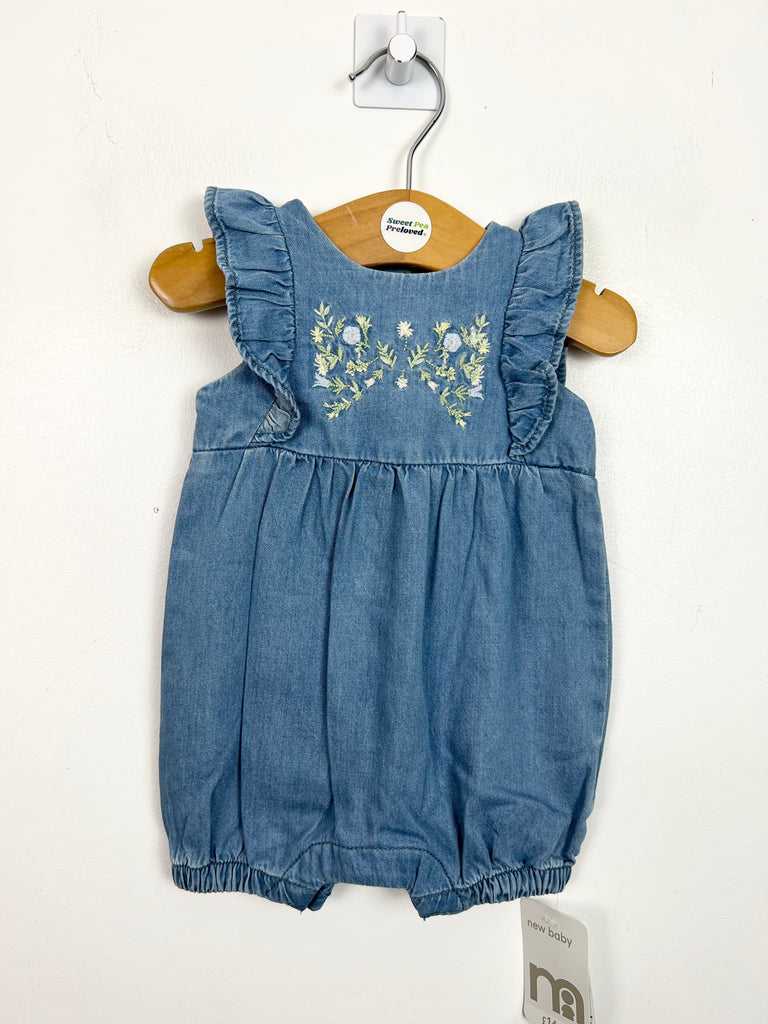 Newborn Mothercare embroidered denim playsuit BNWT - Sweet Pea Preloved Clothes
