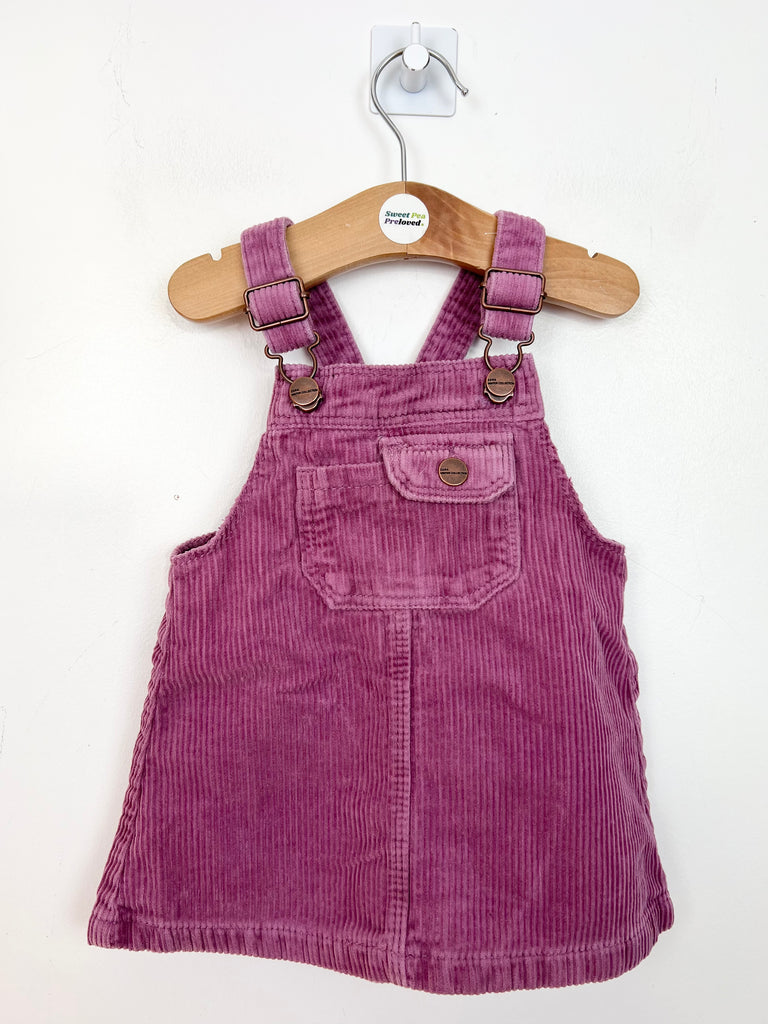 Pre Loved Baby Zara plum cord pinafore dress 9-12m