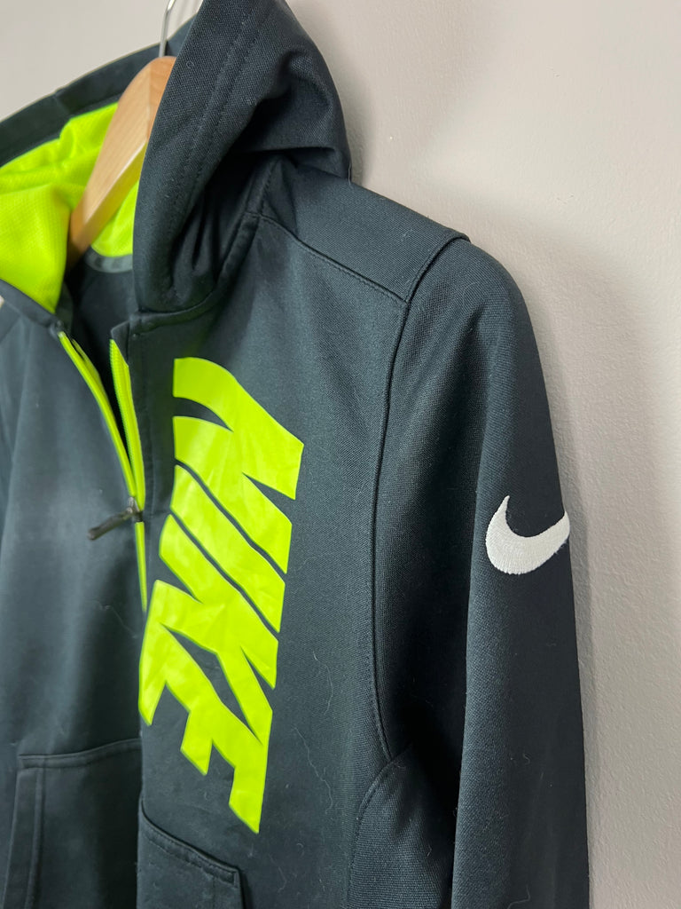 12-13y Nike Dri Fit Black zip through hoodie Neon logo - Sweet Pea Preloved Clothes
