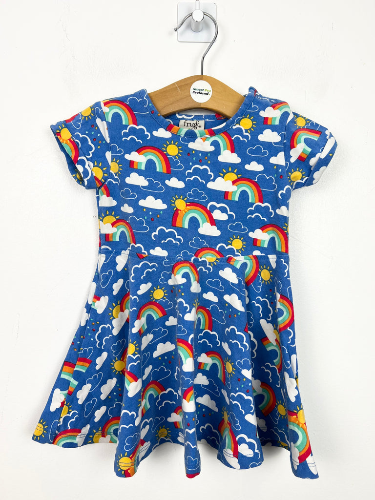 6-12m Frugi blue rainbow skater dress - Sweet Pea Preloved Clothes