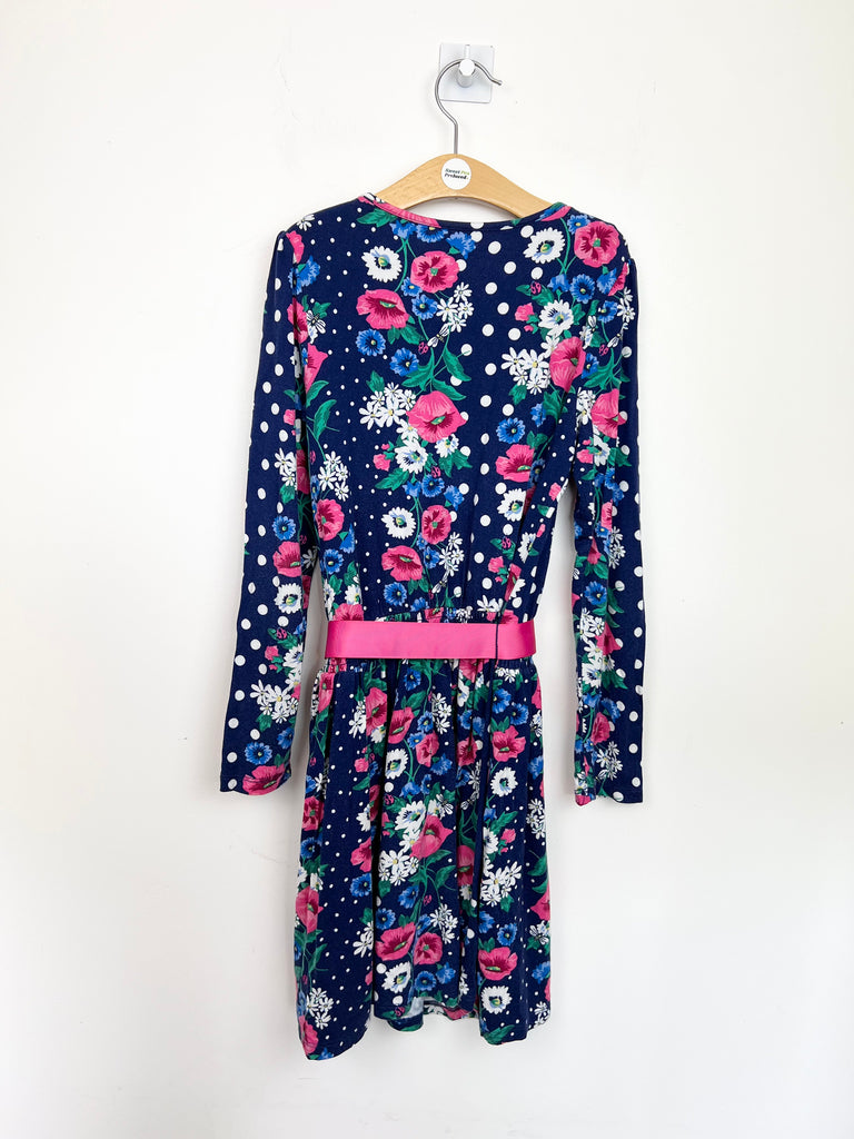 9-10y Monsoon navy floral jersey dress with waist tie - Sweet Pea Preloved Clothes