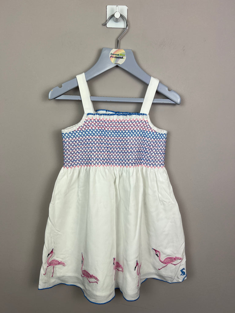 2y Joules white shirred flamingo dress - Sweet Pea Preloved Clothes