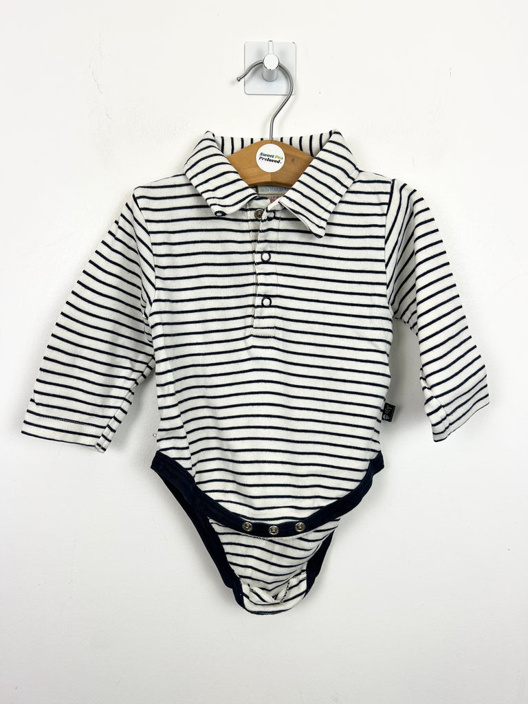 Jojo Maman Bebe Polo Bodysuit - white striped long sleeve 3-6m, 6-12m - Sweet Pea Preloved Clothes
