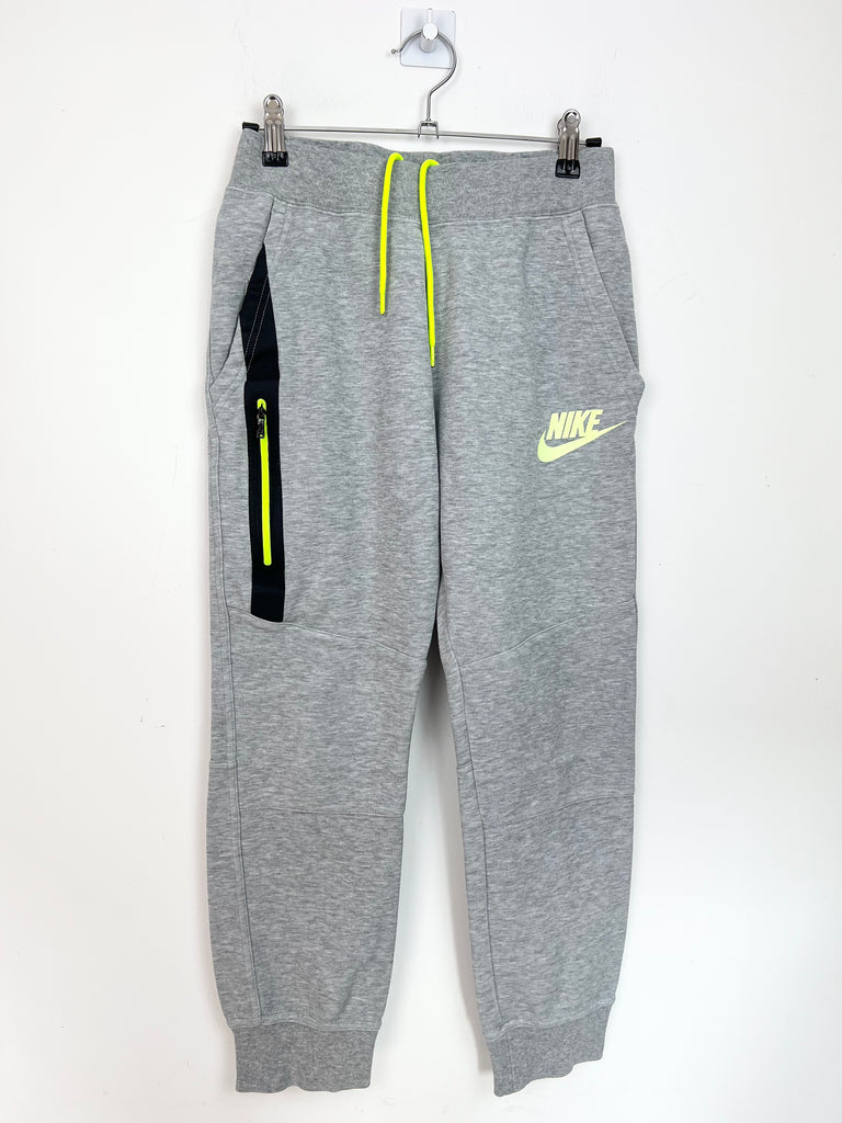 Second hand older kids 12-13y Nike Club Grey with Neon Tick Joggers (Large) - Sweet Pea Preloved Clothes