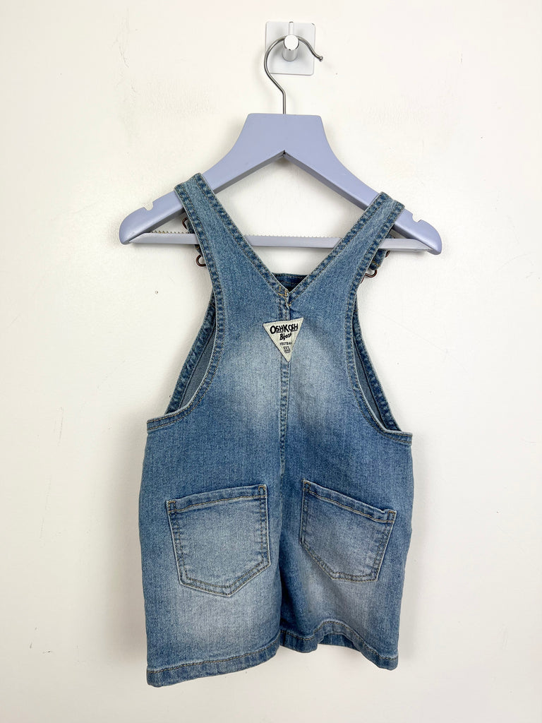 2y Oshkosh butterfly embroidered short denim dungarees - Sweet Pea Preloved Clothes
