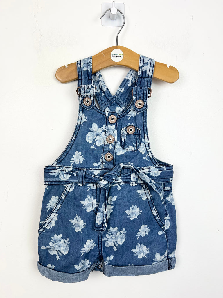 6-9m Next floral short chambray dungarees - Sweet Pea Preloved Clothes