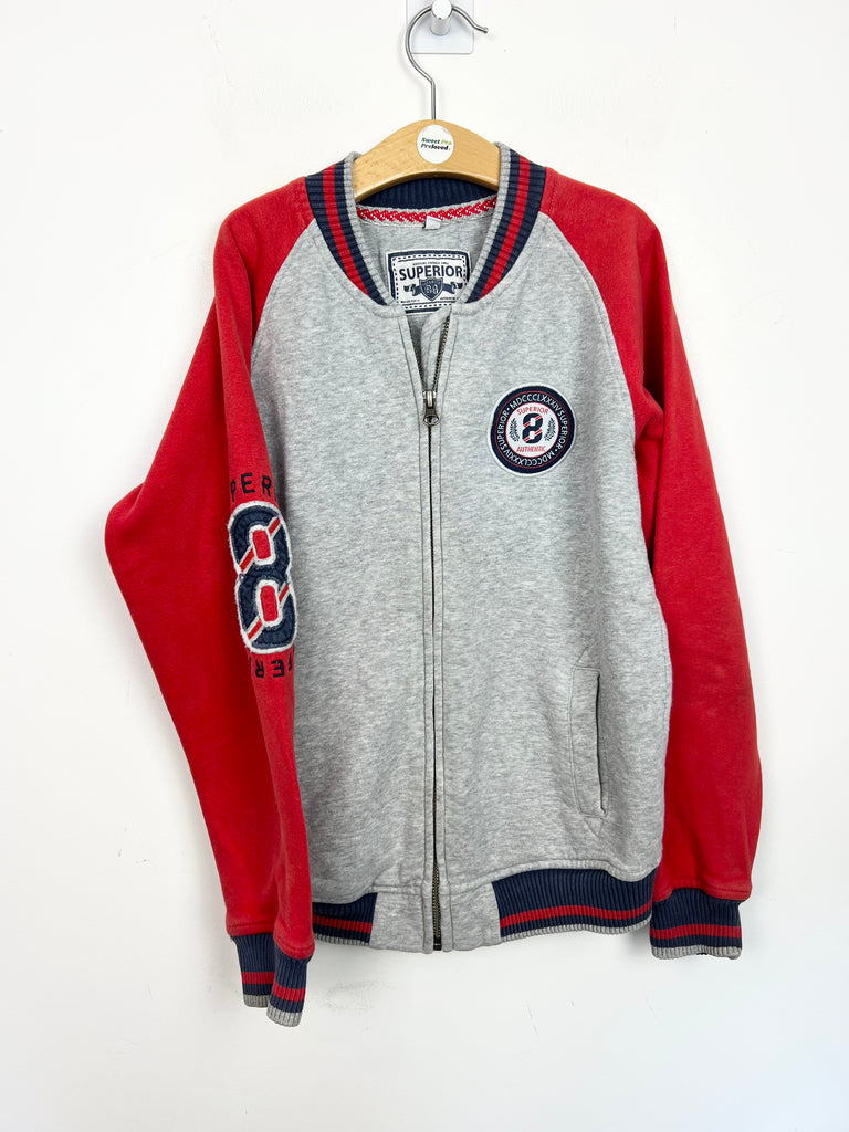9-10y M&S red grey Varsity Bomber - Sweet Pea Preloved Clothes