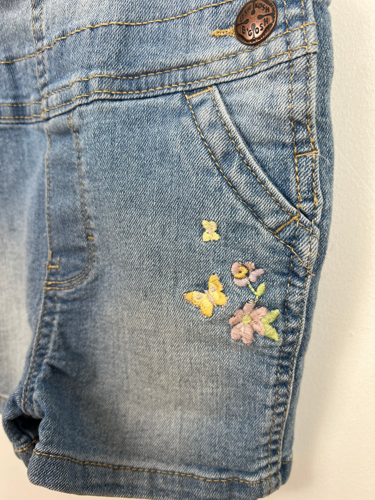 2y Oshkosh butterfly embroidered short denim dungarees - Sweet Pea Preloved Clothes