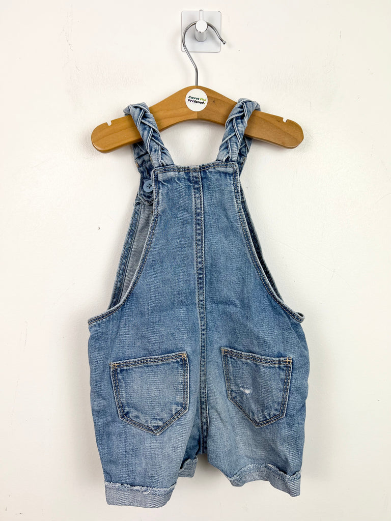 6-12m Gap short denim dungarees with plaited straps - Sweet Pea Preloved Clothes