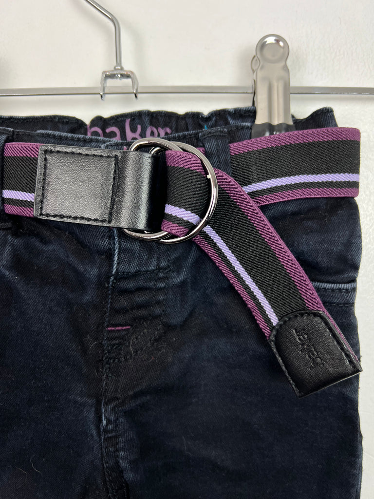 Second hand baby Baker black jeans with purple belt 18-24m