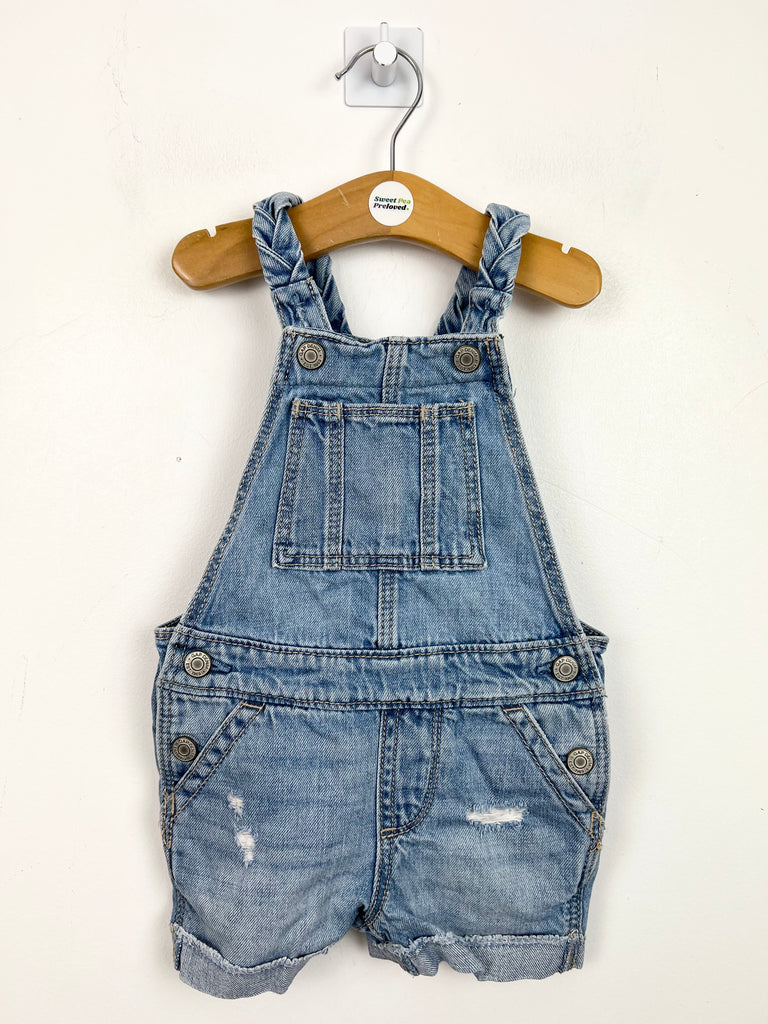 6-12m Gap short denim dungarees with plaited straps - Sweet Pea Preloved Clothes