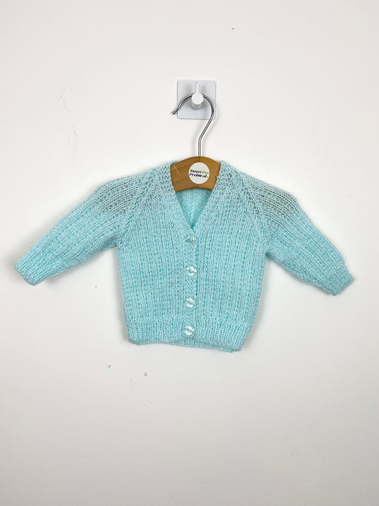 Newborn Hand Knit Cardigan - Aqua - Sweet Pea Preloved Clothes