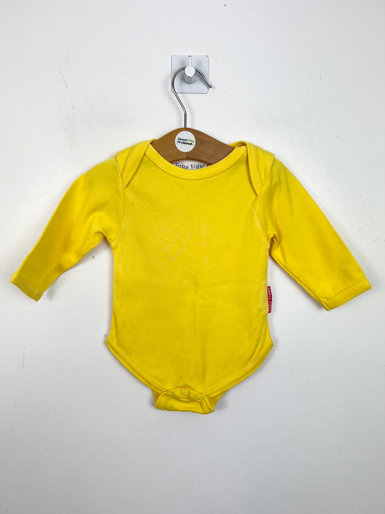 0-3m Toby Tiger yellow bodysuit - Sweet Pea Preloved Clothes