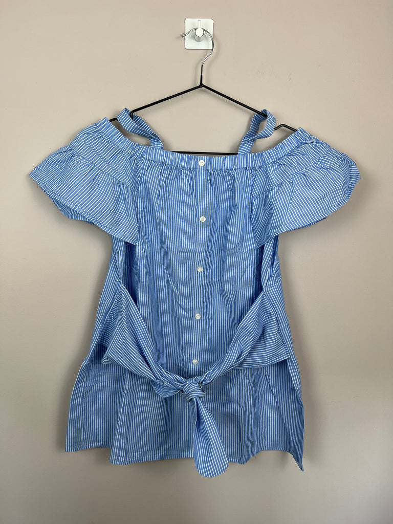 7-8y M&S blue cotton cold shoulder dress - Sweet Pea Preloved Clothes