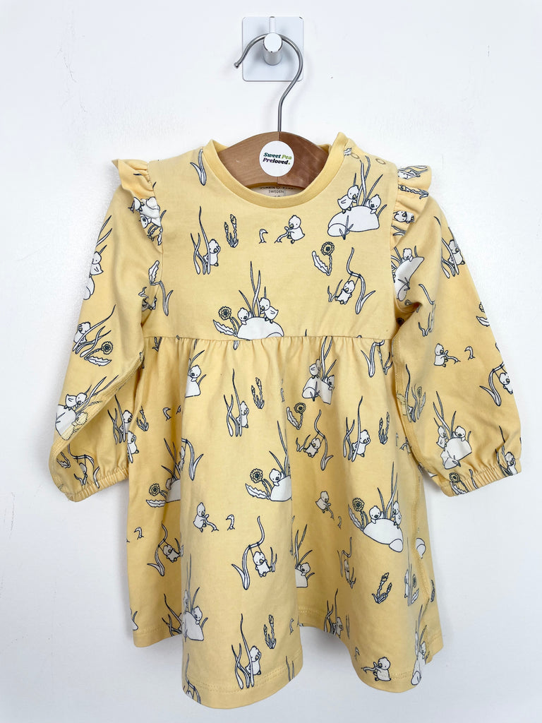 Secondhand kids Polarn O. Pyret lemon ducking jersey dress - Sweet Pea Preloved Clothes