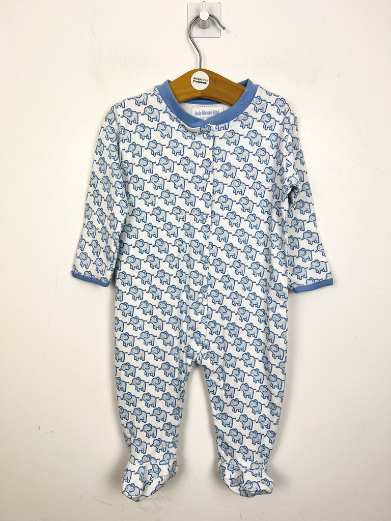 Second hand Jojo Maman Bebe Blue Elephant sleepsuit - Sweet Pea Preloved Clothes