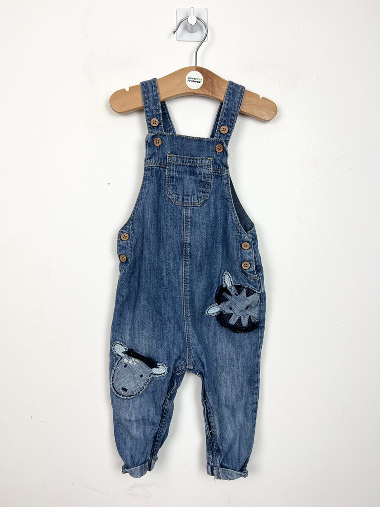 6-9m Next denim dungarees with applique animal faces - Sweet Pea Preloved Clothes