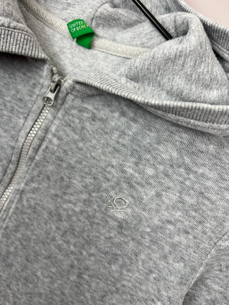 10-11y Benetton grey velour zip through hoodie - Sweet Pea Preloved Clothes