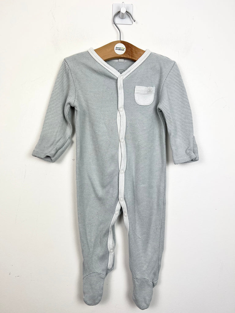 Second hand Baby Mori grey stripe sleepsuit - Sweet Pea Preloved Clothes