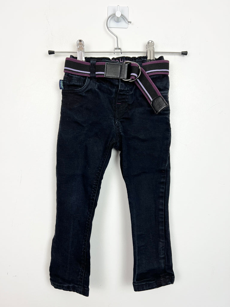 Pre Loved Baby Baker black jeans with purple belt 18-24m