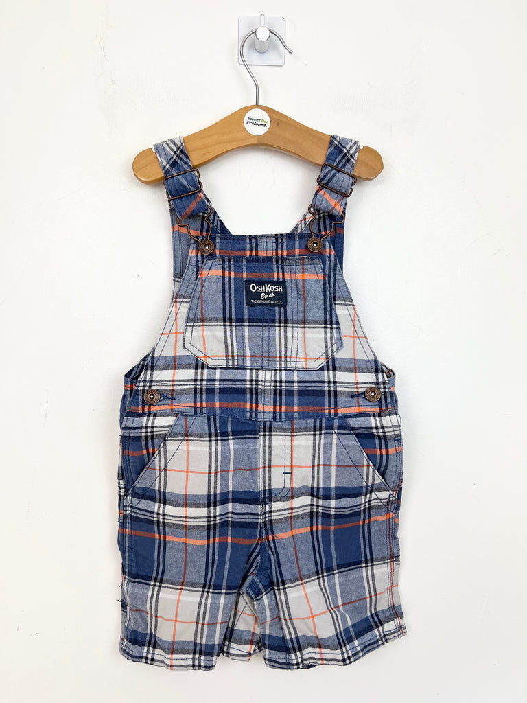 Oshkosh blue check short dungarees 18m- Sweet Pea Preloved Clothes