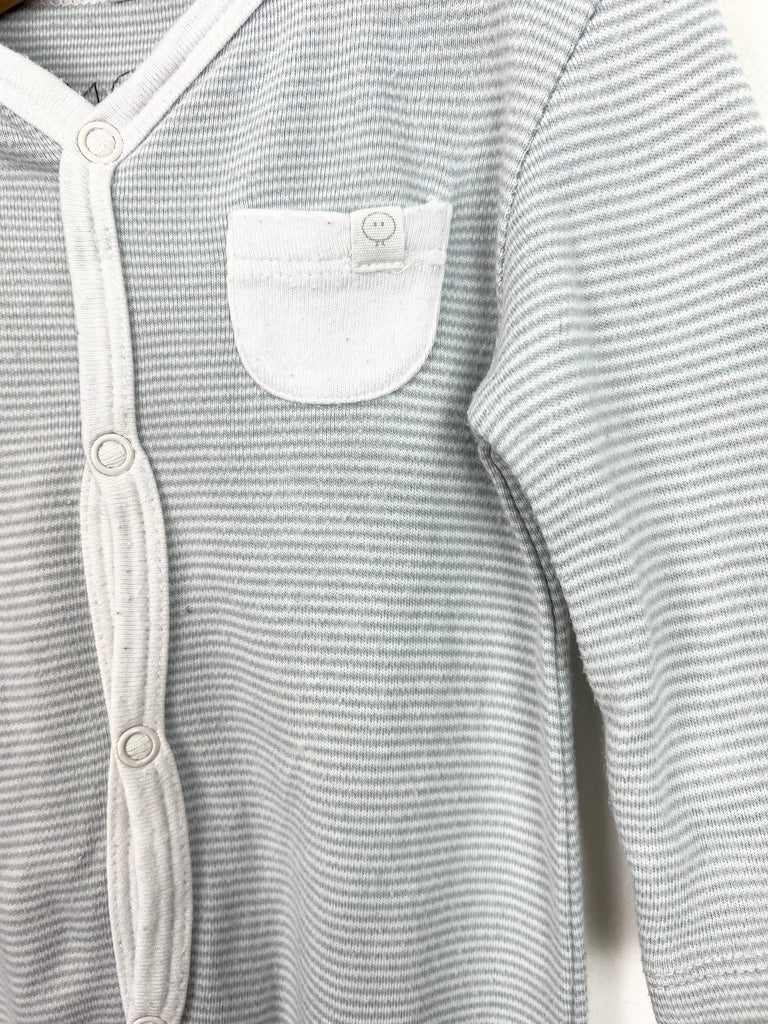 Pre Loved Oraginc baby Mori grey stripe sleepsuit - Sweet Pea Preloved Clothes