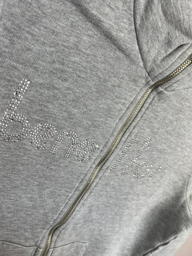 10-11y Benetton grey zip through studded logo sweatshirt - Sweet Pea Preloved Clothes
