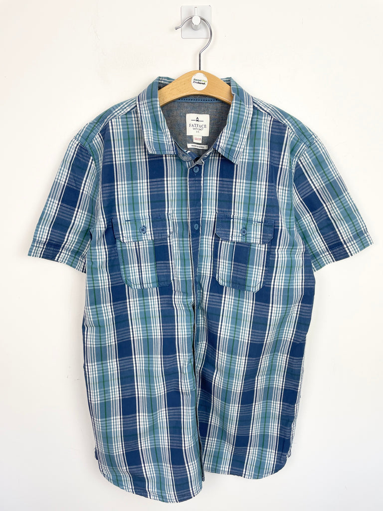 Second hand older kids 12-13y Fat Face blue check short sleeve shirt - Sweet Pea Preloved Clothes