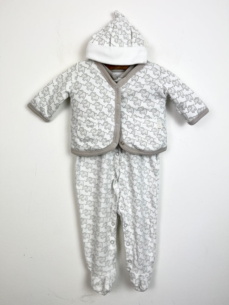Second hand Jojo Maman Bebe grey elephant sleepsuit set - Sweet Pea Preloved Clothes